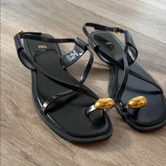 Zara Strappy Black and Gold Sandals - Picture 2 of 2